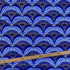 Tissu Wax pailleté bleu imprimé Eventail
