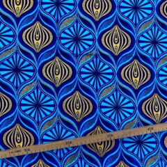 Tissu Wax pailleté bleu imprimé Fioles