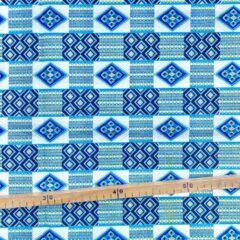 Tissu Wax pailleté bleu imprimé Kente