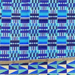 Tissu Wax pailleté bleus imprimé Kente