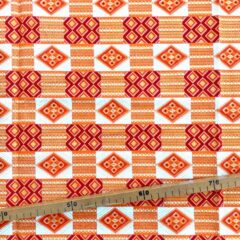 Tissu Wax pailleté orange imprimé Kente