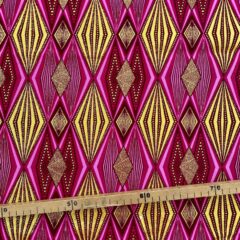 Tissu Wax pailleté rose imprimé Losanges