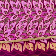 Tissu Wax pailleté rose imprimé Tresses