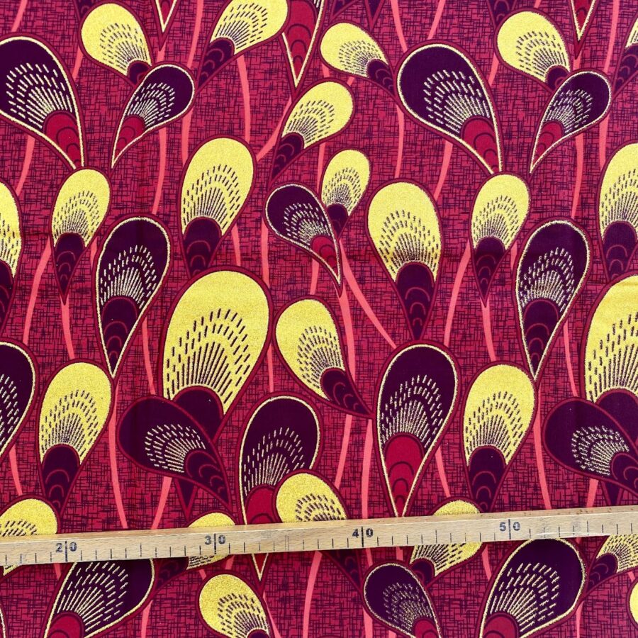 Tissu Wax pailleté rouge imprimé Moules