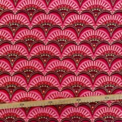 Tissu Wax pailleté rouge rose imprimé Eventail