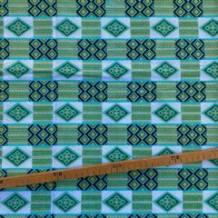 Tissu Wax pailleté vert imprimé Kente