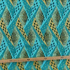 Tissu Wax pailleté vert turquoise imprimé Croisé