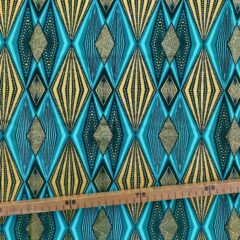 Tissu Wax pailleté vert turquoise imprimé Losanges