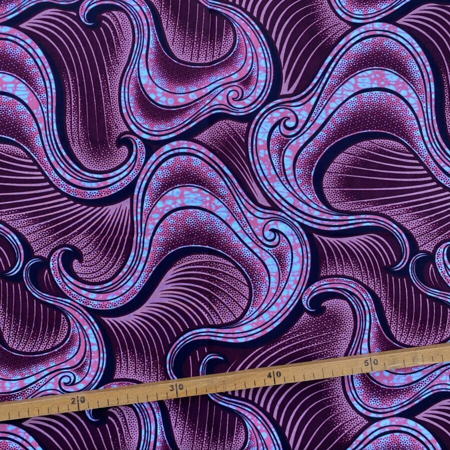 Tissu Wax prune imprimé Courbes