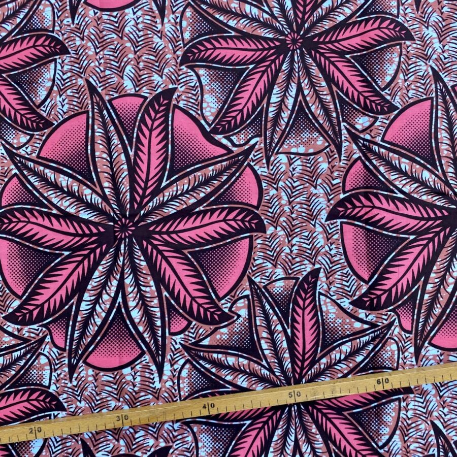Tissu Wax rose bleu imprimé Fleurs