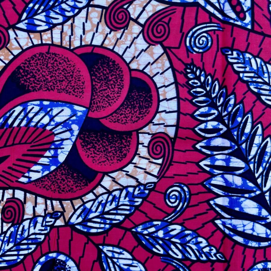 Tissu Wax rose bleu imprimé Florilège détail