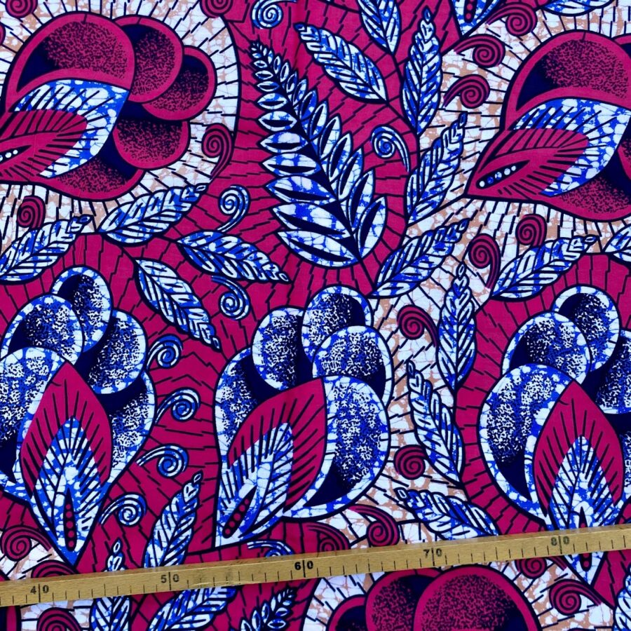 Tissu Wax rose bleu imprimé Florilège