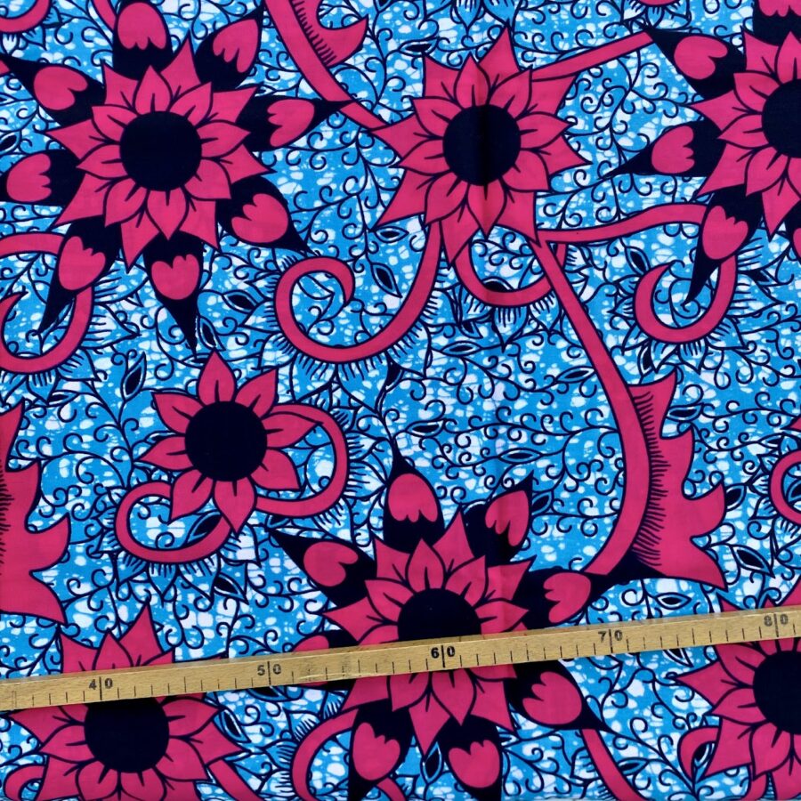 Tissu Wax rose pétard imprimé Fleurs