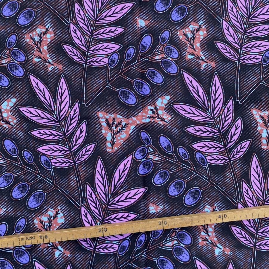 Tissu Wax rose violet imprimé Baies