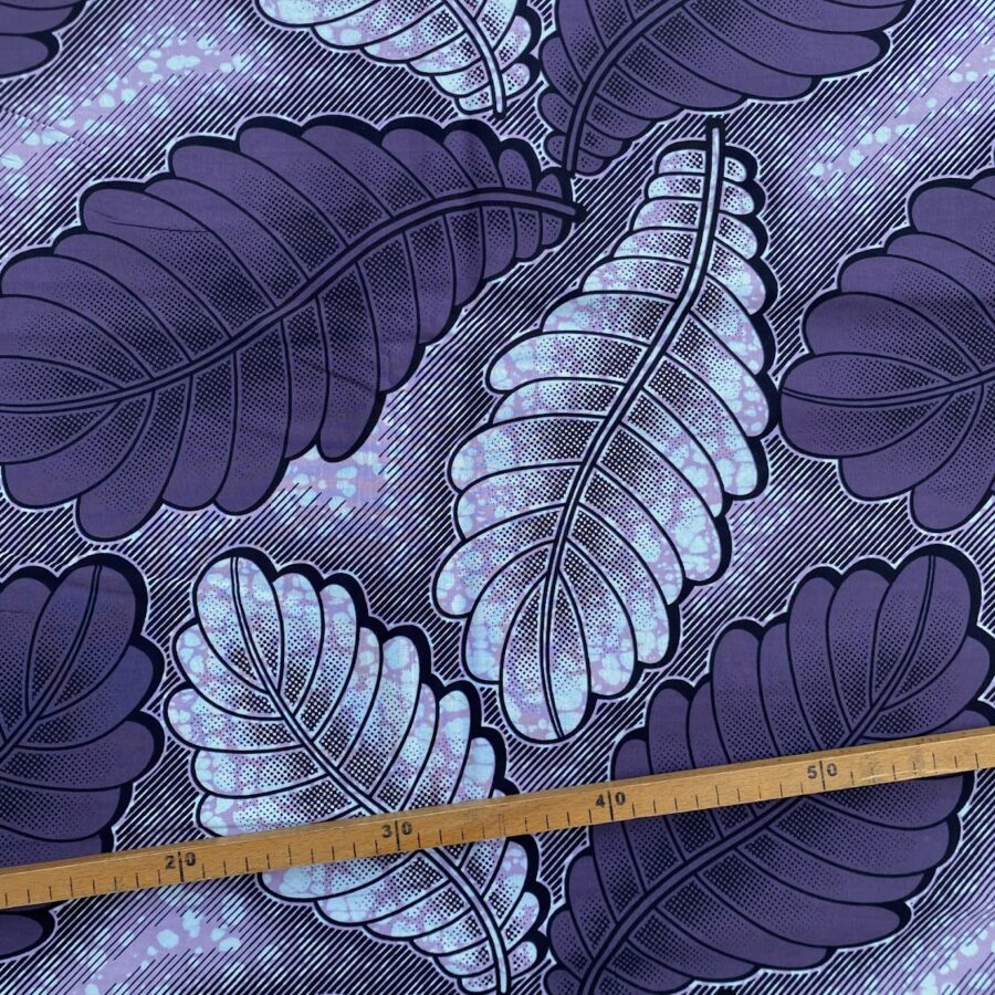 Tissu Wax violine imprimé Feuilles